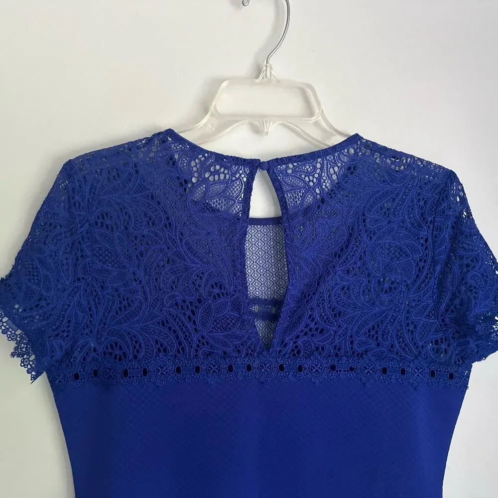 H&M Royal blue lace short sleeve top, women’s medium - Picture 7 of 7